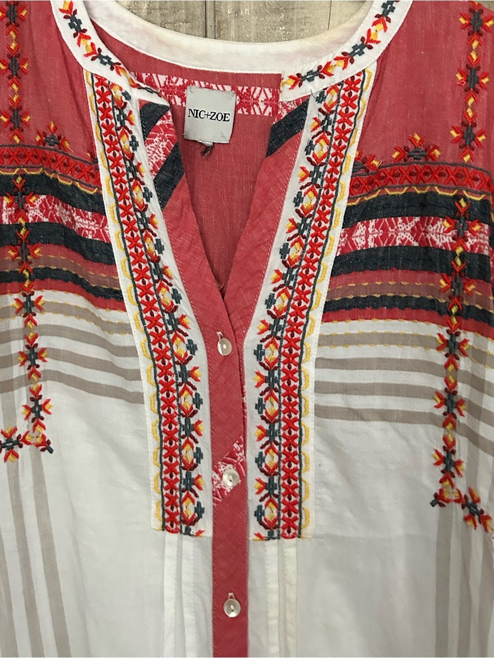 NIC+ZOE White Tunic Dress with Coral and Black Embroidery - Picture 4 of 8